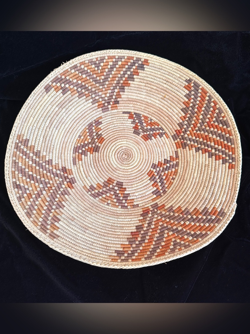 Handwoven Woven Decorative Basket Plate - Natural, Brown & Rust Pattern